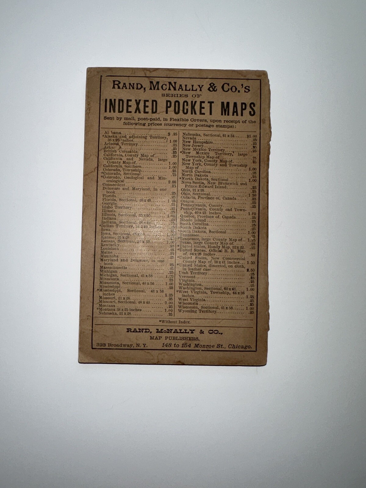 Rand, McNally & Co.’s 1890 Pocket Map & Shippers Guide Pennsylvania
