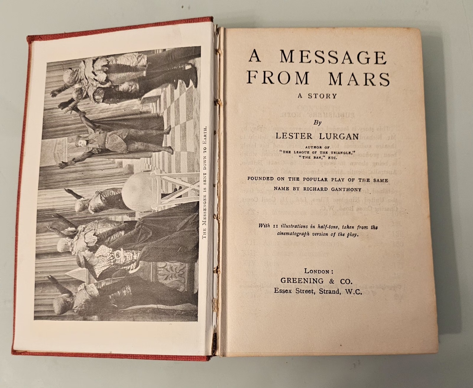 Antique 1910s A Message From Mars Lester Lurgan HC Red Cloth Sci-Fi Play Novel