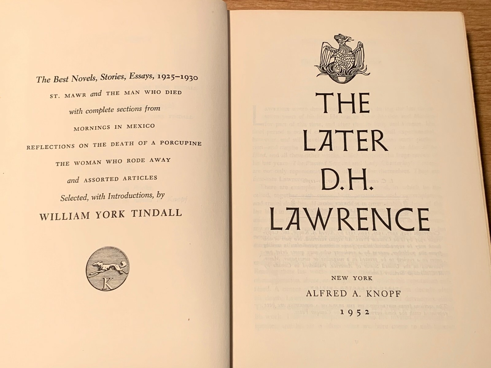 The Later by D. H. Lawrence; First Collected Edition; 1952, Alfred A. Knopf, Hc