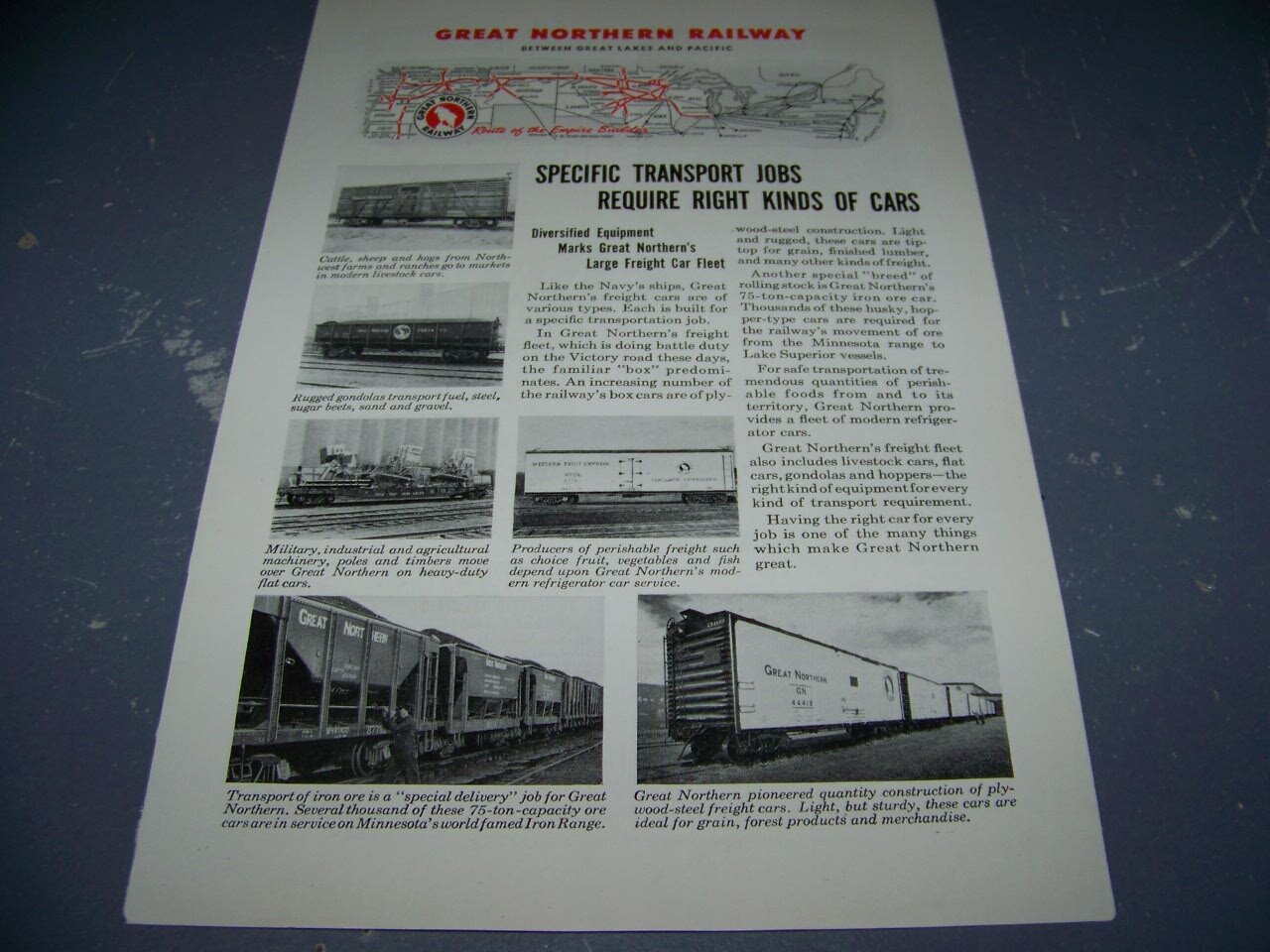 1947 GREAT NORTHERN RAILWAY “SPECIFIC TRANSPORT JOBS”…1-PAGE SALES AD..(732X)