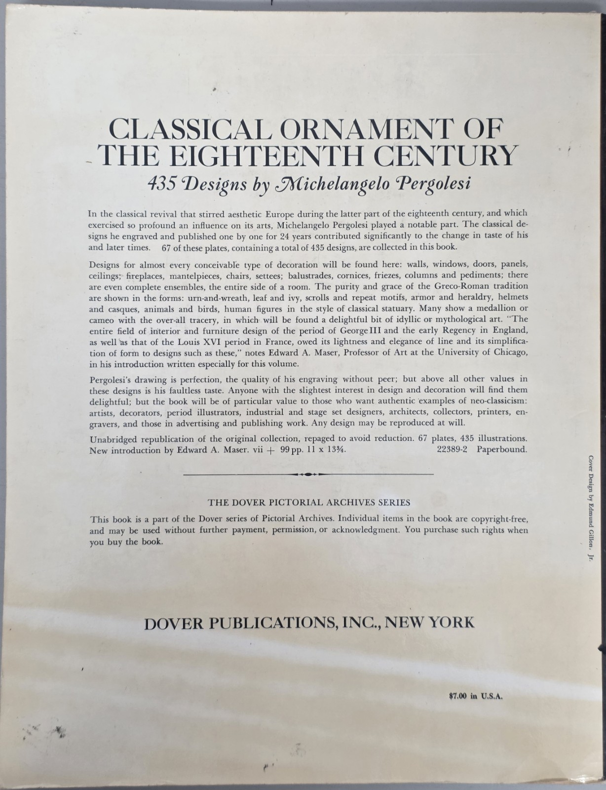CLASSICAL ORNAMENT OF THE EIGHTEENTH CENTURY, 435 Designs Michelangelo Pergolesi