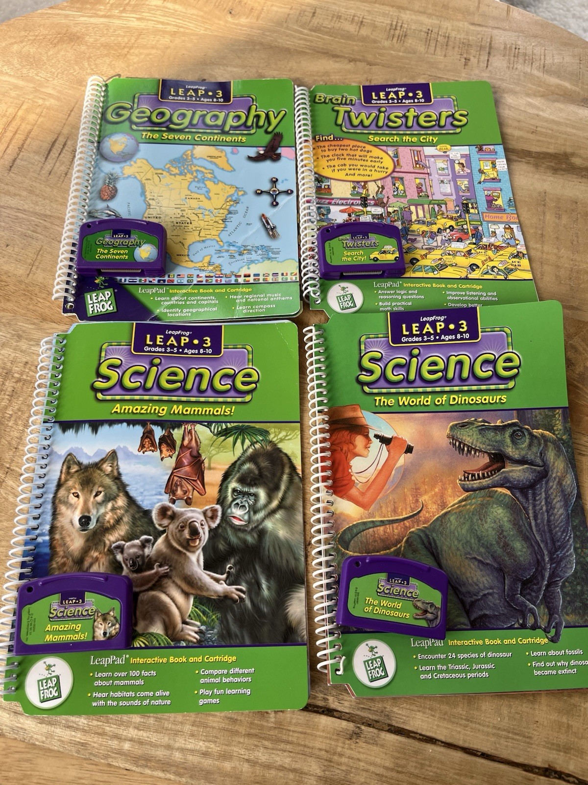 4 Leap Frog Leap 3 Pad Book Cartridge Lot Grades 3 5 Twister Geography Science