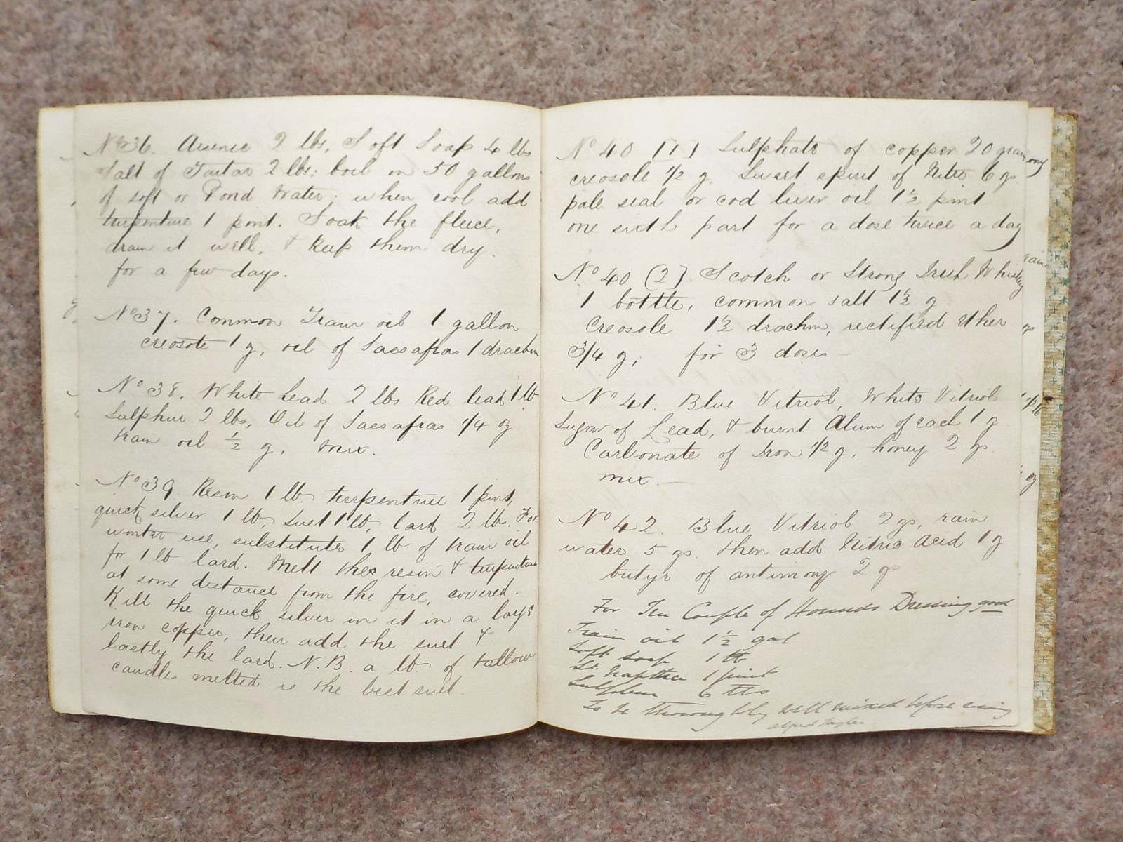 1886 Veterinary handwritten book Cures Recipes 91 pages Horses Dogs Cattle etc