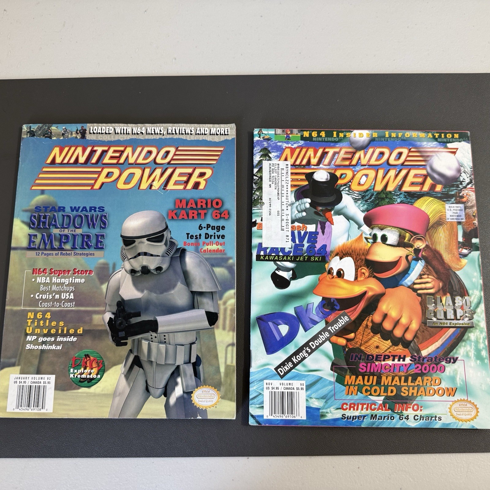 Nintendo Power #90 & #92 Complete w/ posters Mario 64 star wars Donkey Kong N64