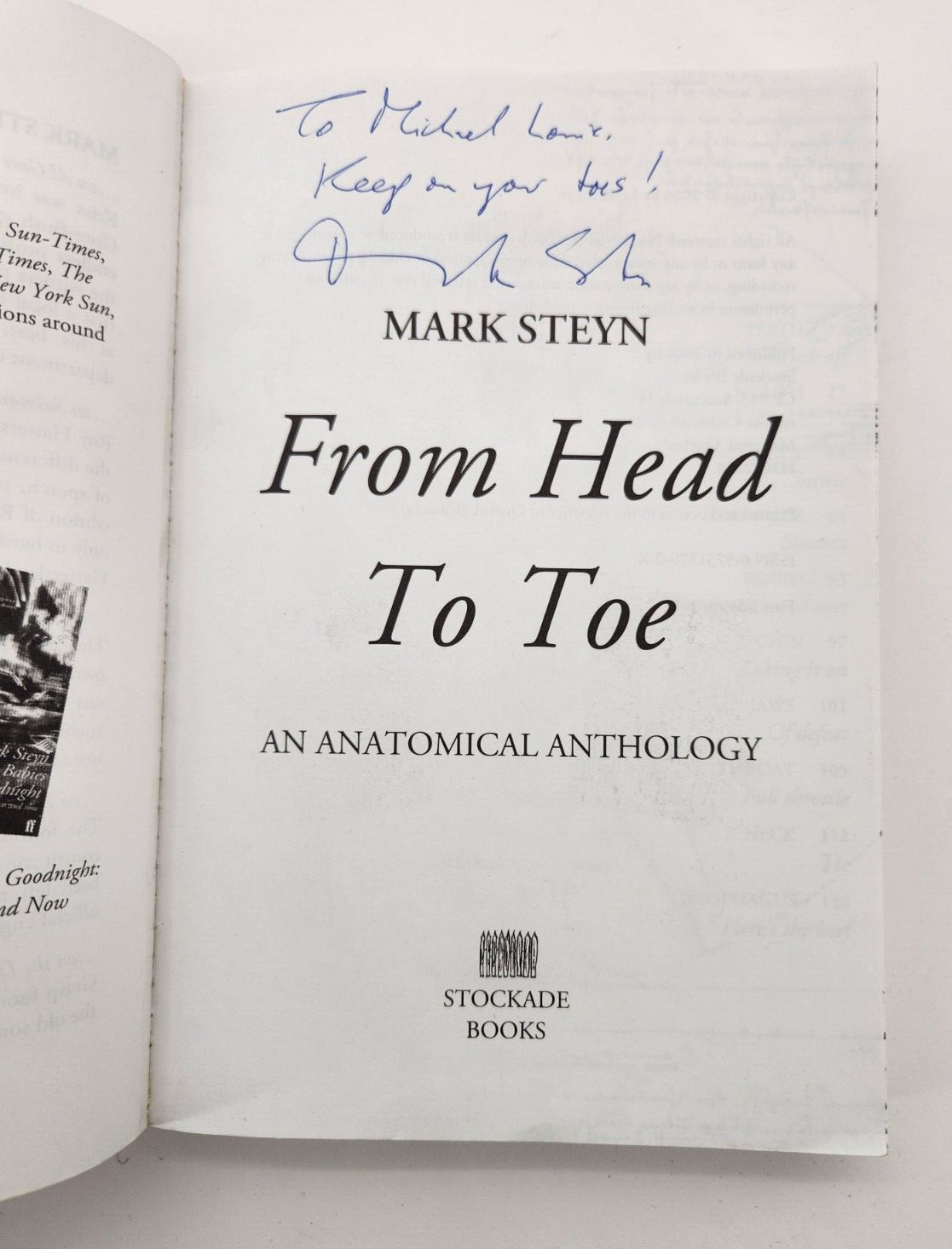 From Head To Toe 2004 Paperback Book by Mark Steyn SIGNED Anatomical anthology