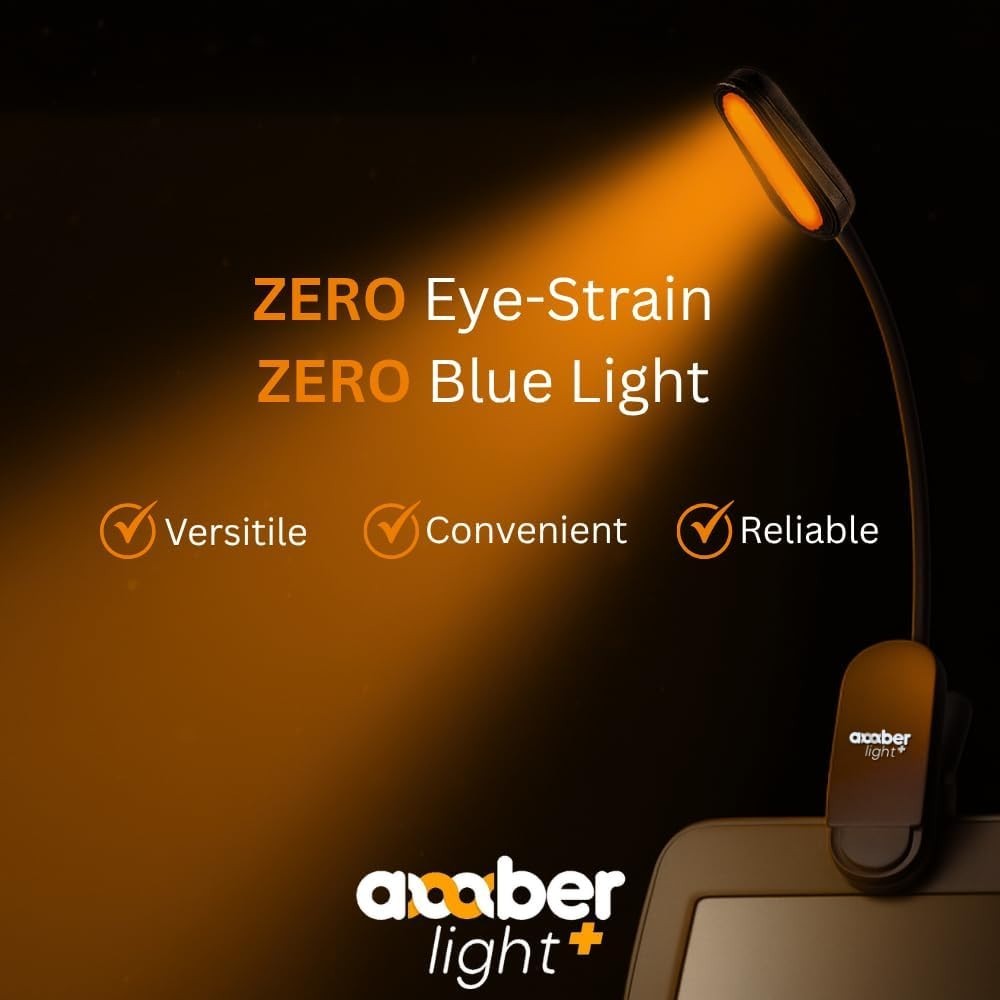 Rechargeable Amber Reading Light – Blue Light Blocking, Perfect Gift for Readers