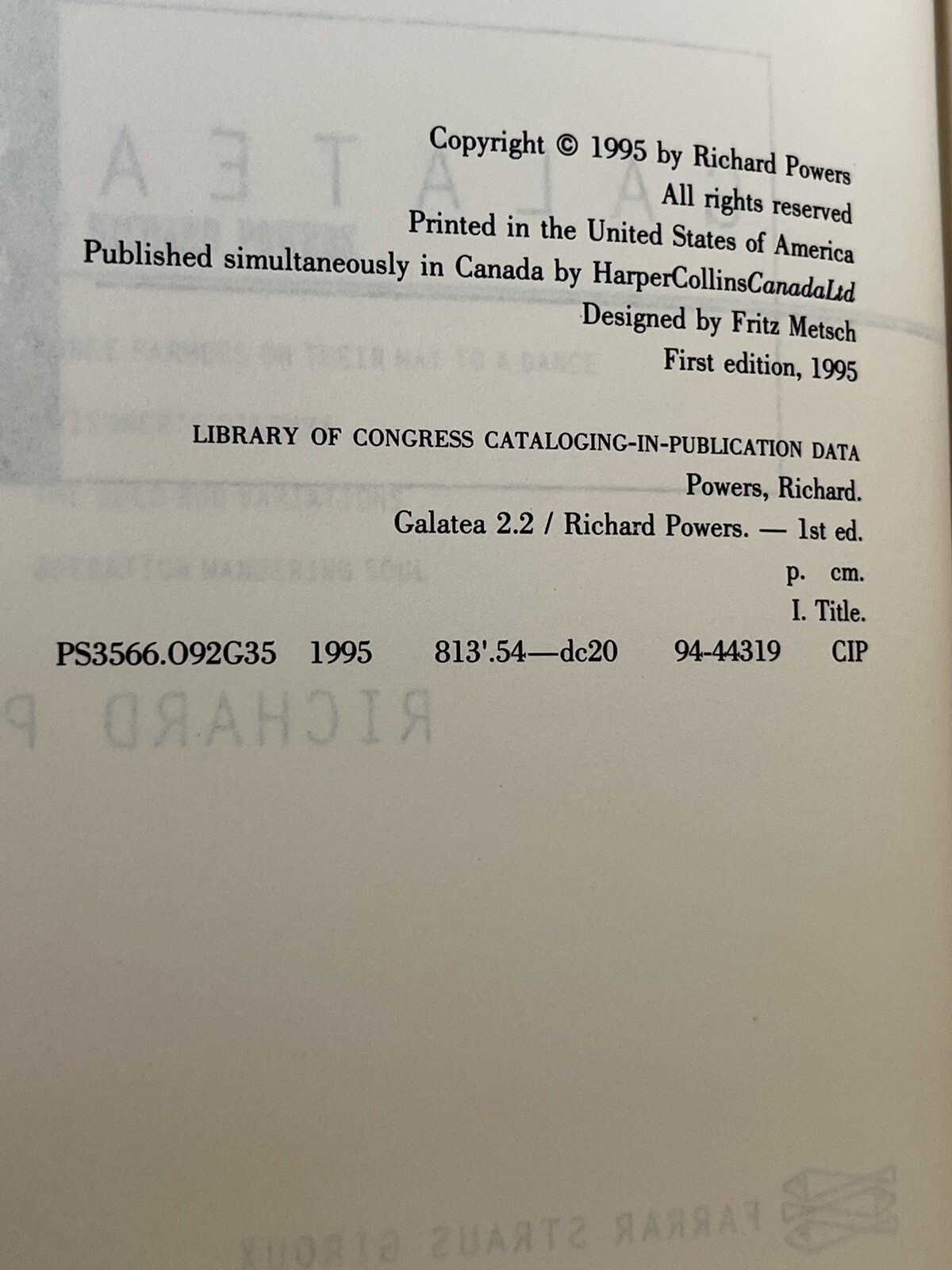 Richard Powers Galatea 2.2. First Edition. Very Fine in Dust Jacket.