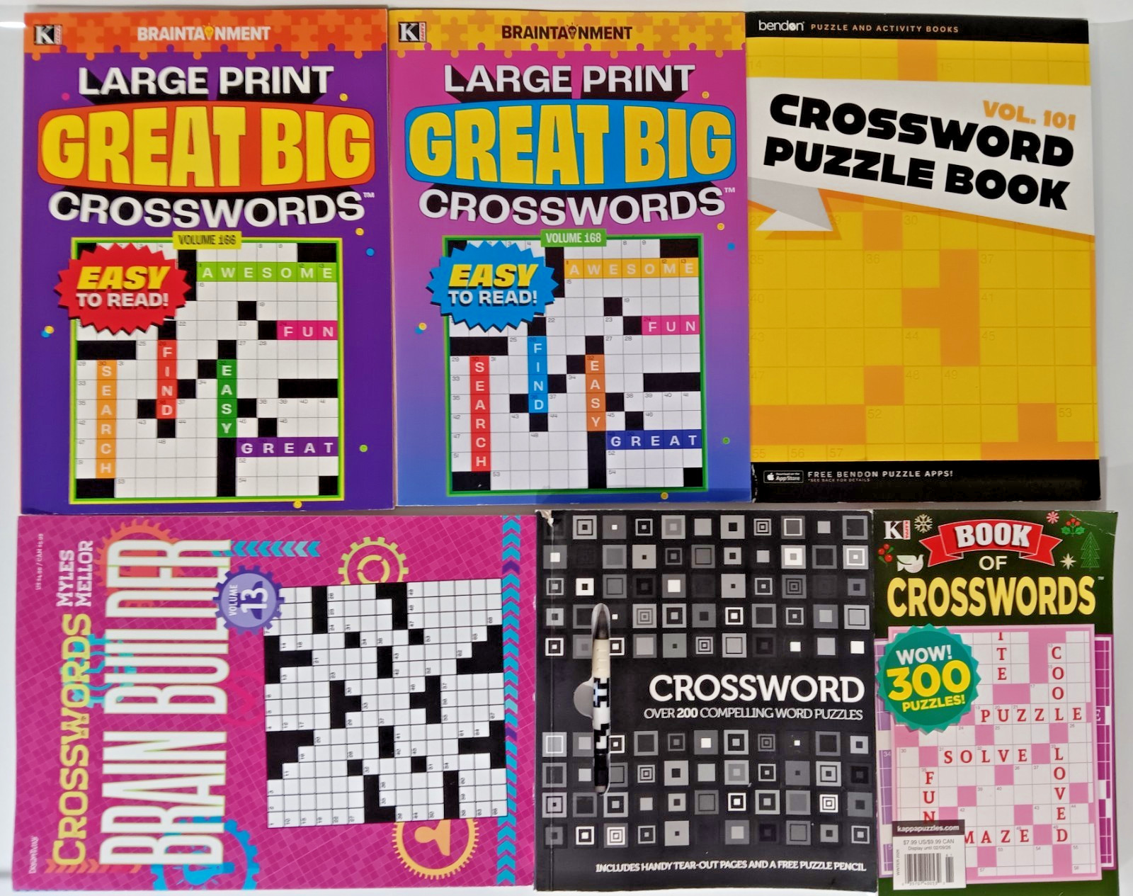 Lot of 6 Crossword Puzzle Books Kappa Dreamtivity Bendon Parragon Small-LG Print