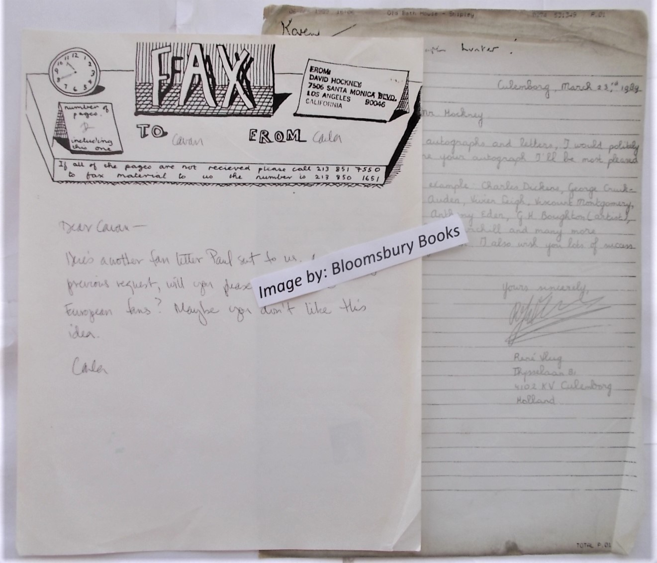 2 Faxes 1989 David Hockney Office Paul Hockney Cavan Butler Re Fan Letter UNIQUE