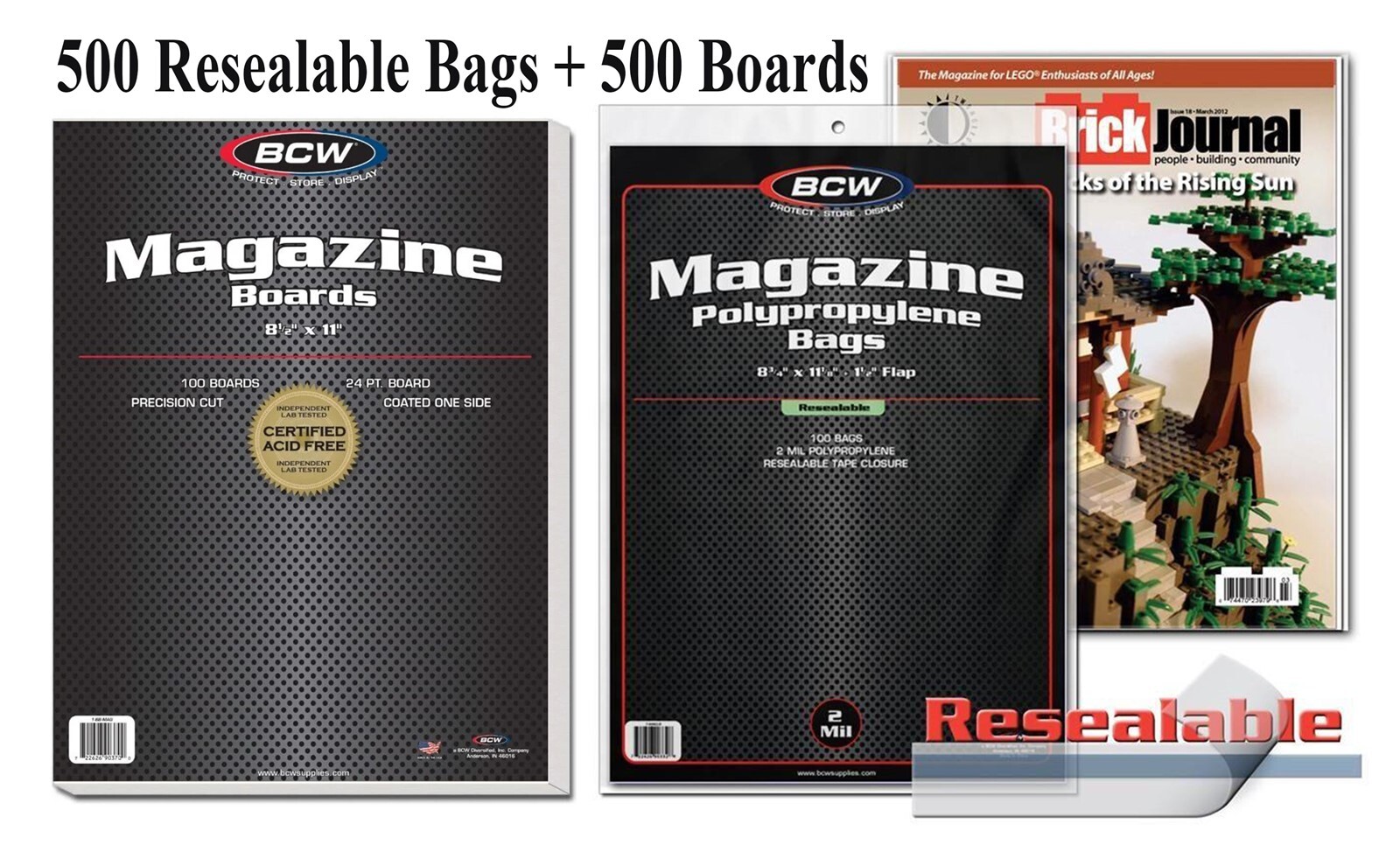 500 BCW Resealable Magazine Protection Bags + Boards Long Term Storage Sleeves