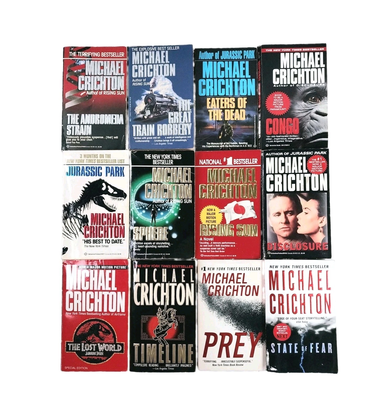 Michael Crichton☆ Lot of 12 Paperback Novels~Congo, Jurassic Park, Lost World+++