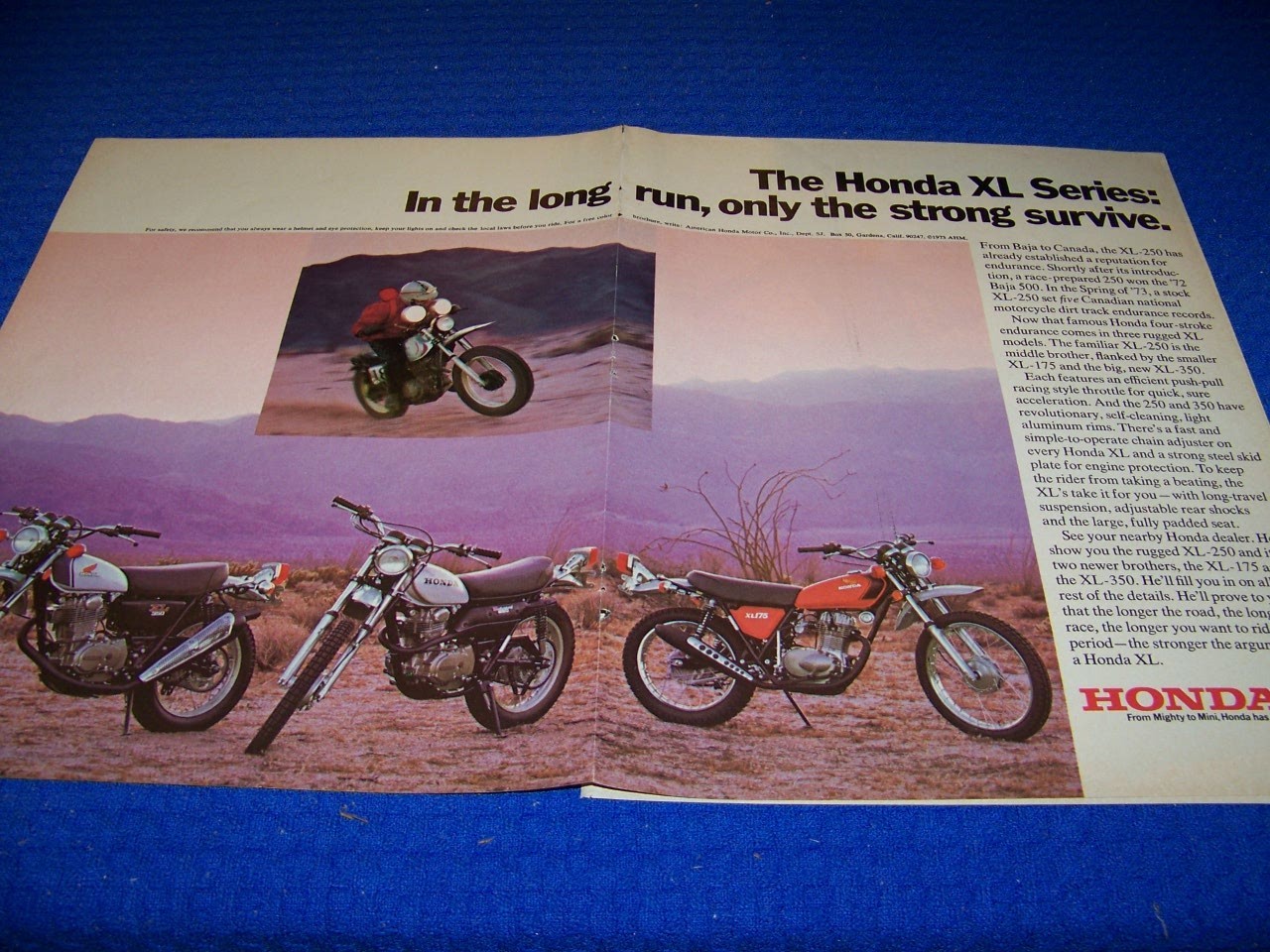 1973 HONDA XL-250/175/350 “XL SERIES”..2-PAGE COLOR SALES AD..RARE! (547SS)