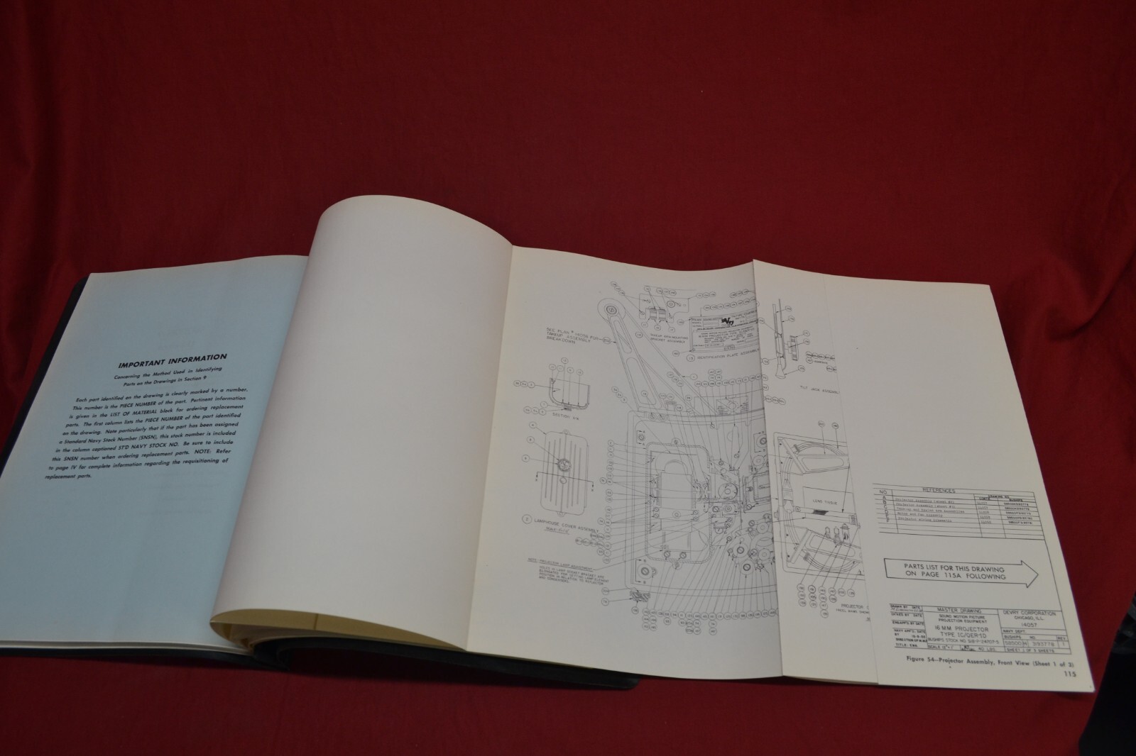 1953 DEVRY 16mm PROJECTOR MANUAL * BUREAU OF SHIPS * NAVY DEPT. * TYPE IC/QER-1D