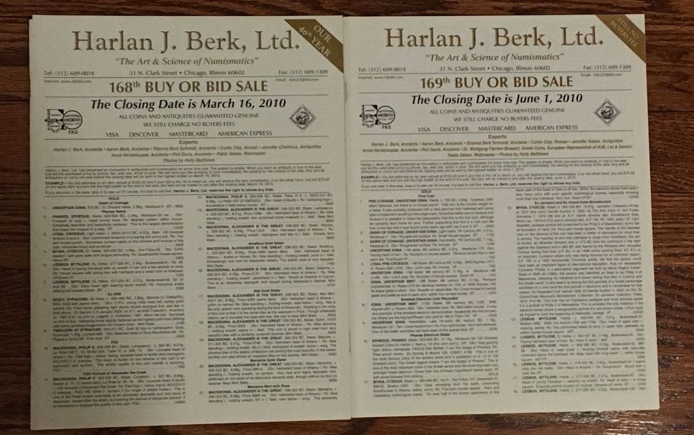HARLAN J. BERK, LTD. ” THE ART & SCIENCE OF NUMISMATICS” Catalogue Reference