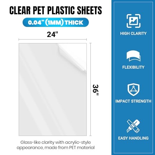 3 Pack PET Plastic Sheets 24 x 36 x 0.04 Clear Shatterproof Glass Alternative