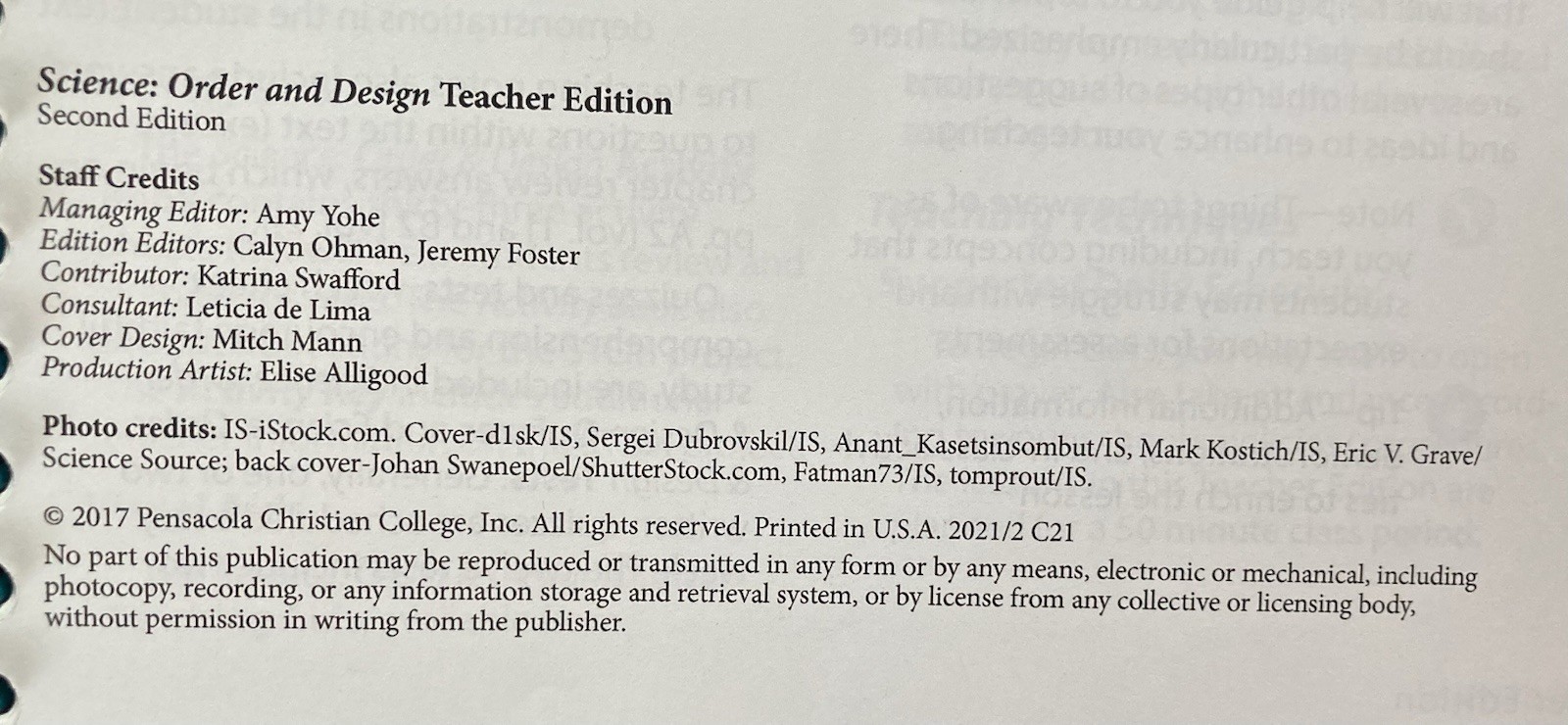 Abeka Science Order and Design Second Edition Teacher Edition Volumes 1 and 2