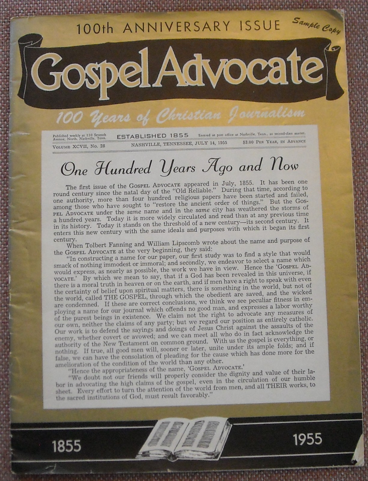 GOSPEL ADVOCATE 100th Anniversary Issue ~ July 14, 1955 ~ Church of Christ