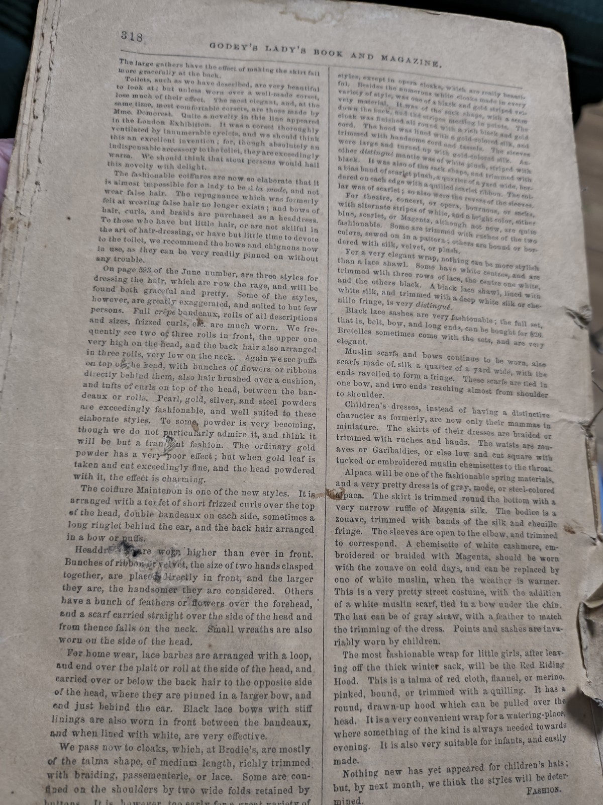 Godeys Lady Book 44 Pages 1 Page Tore Off 1862