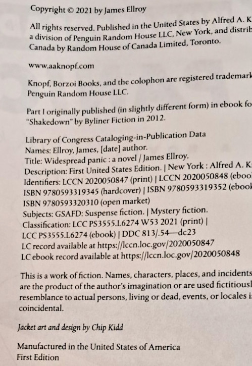 ‘SIGNED’ Widespread PANIC: A Novel by James ELLROY (2021) 1st Edition E
