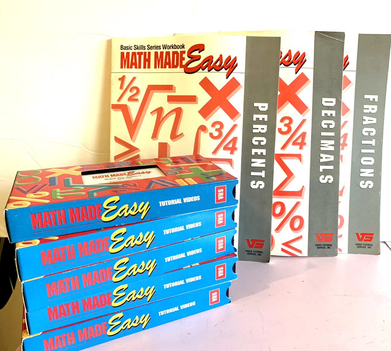 VTG Math Made Easy Tutorial Lot 5 VHS Tapes & 3 Clean Workbooks Homeschool Math