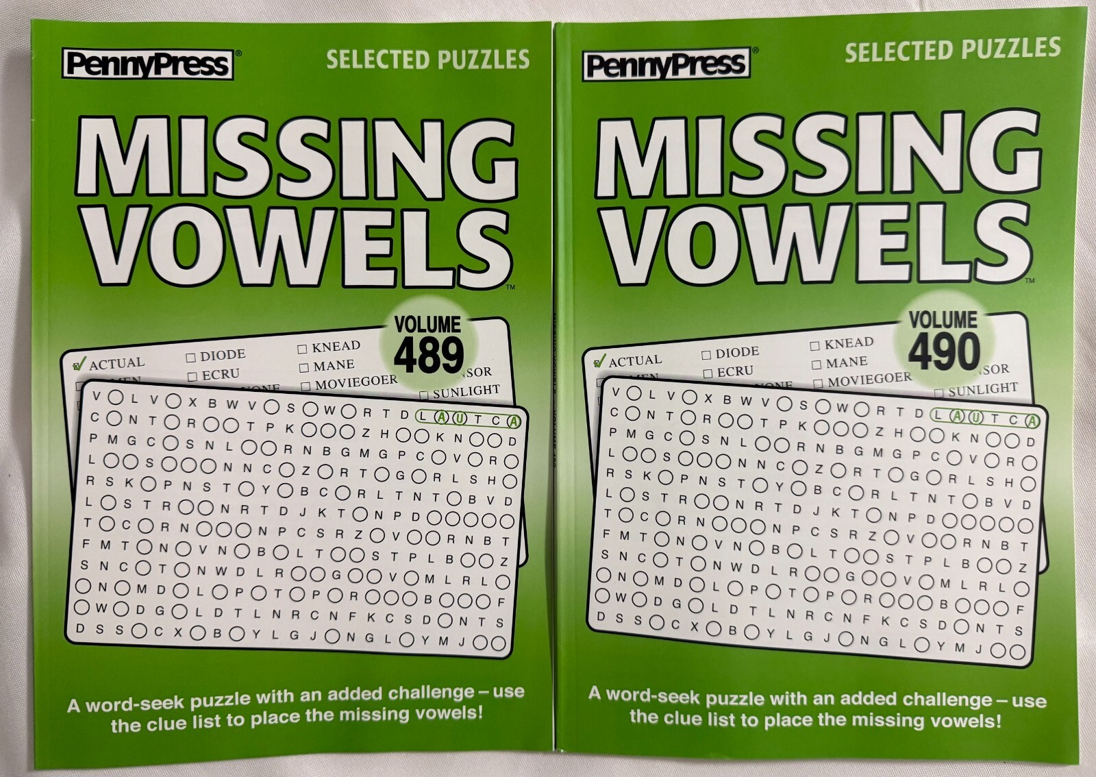 Lot of (2) Penny Press Selected Puzzles Missing Vowels *Volumes 489 & 490