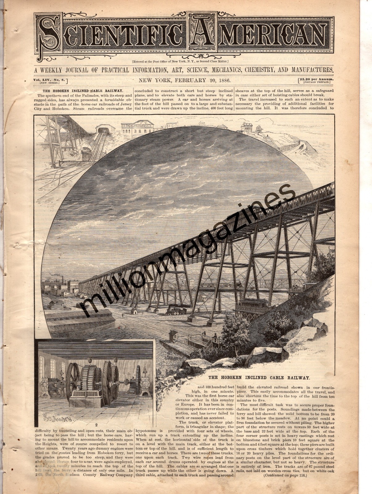 1886 Scientific American February 20 – Hoboken inclined railway; Farm locomotive
