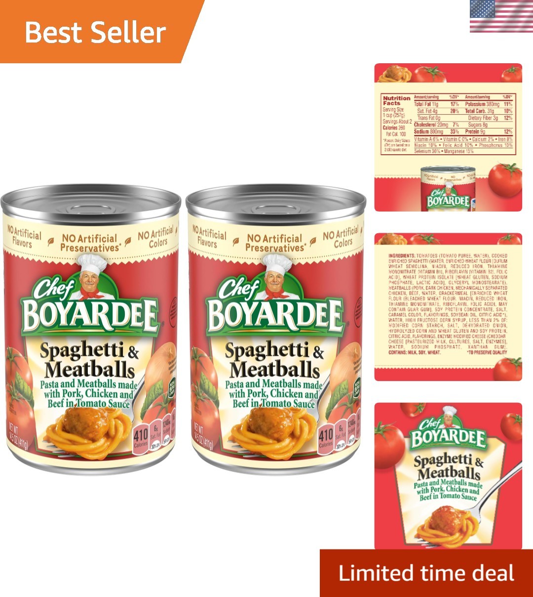 Ready-to-Serve 14.5 oz Spaghetti & Meatballs in Tomato Sauce – Pack of 2 Cans
