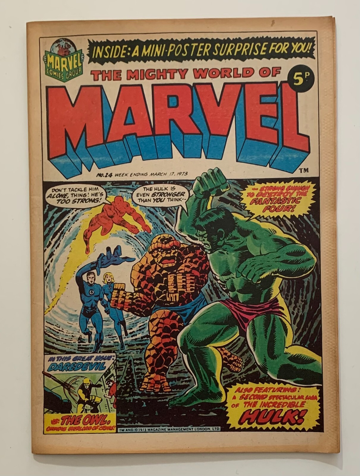 Mighty World of Marvel #24 KEY reprints Daredevil #3. RARE MARVEL UK 1972. FN+