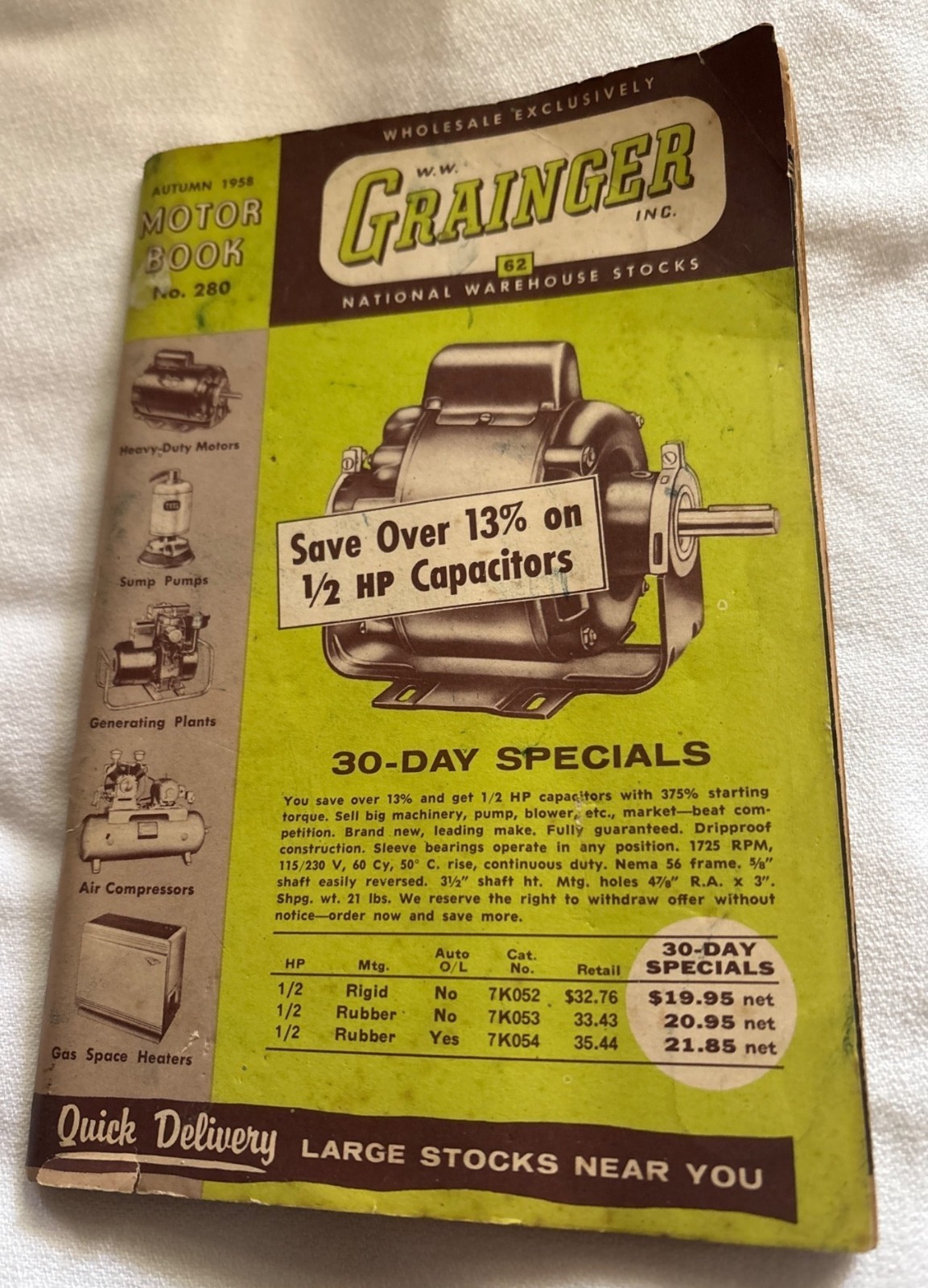 W.W. Grainger Motor Catalog No. 280 Autumn Ed. 1958 Kansas City MO