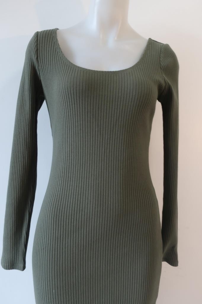 NWT Womens Calvin Klein Jeans Green Ribbed Midi Dress S