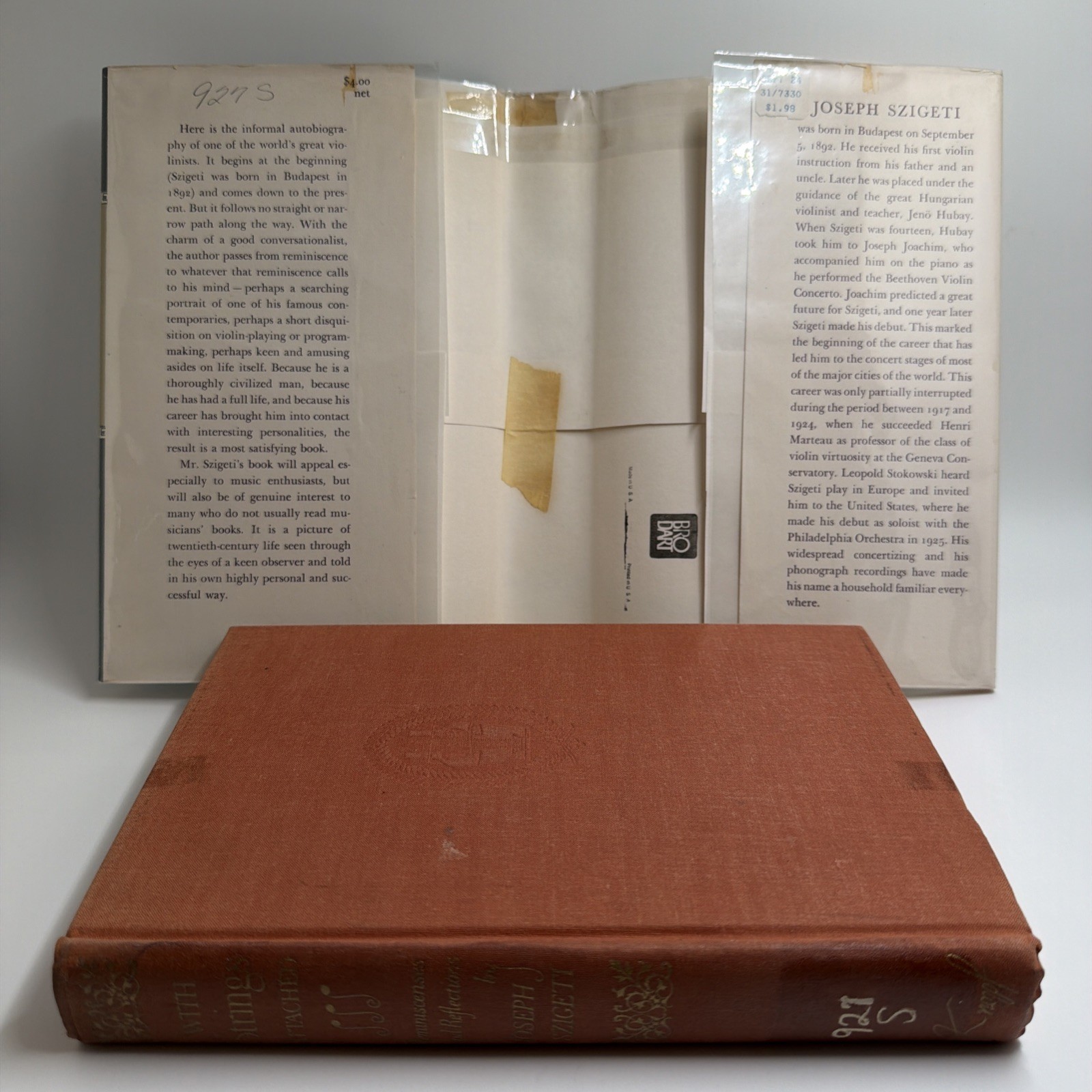 With Strings Attached Joseph Szigeti 1947 HCDJ Violinist Memoir 2nd Print
