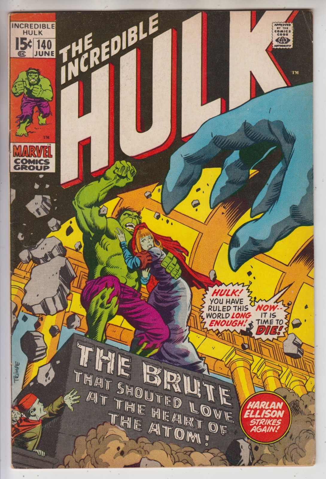 THE INCREDIBLE HULK # 140 FN/VF KEY 1ST JARELLA HERB TRIMPE ART CENTS 1971