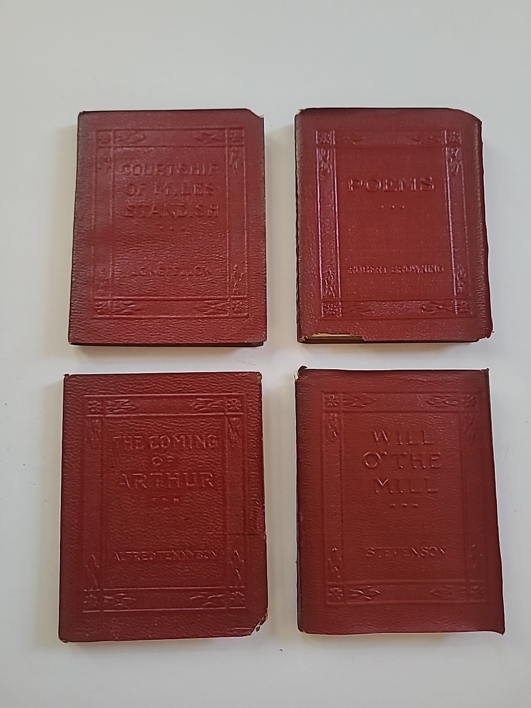 Vintage Little Leather Library Red Miniature Books Lot of 4 Longfellow Tennyson