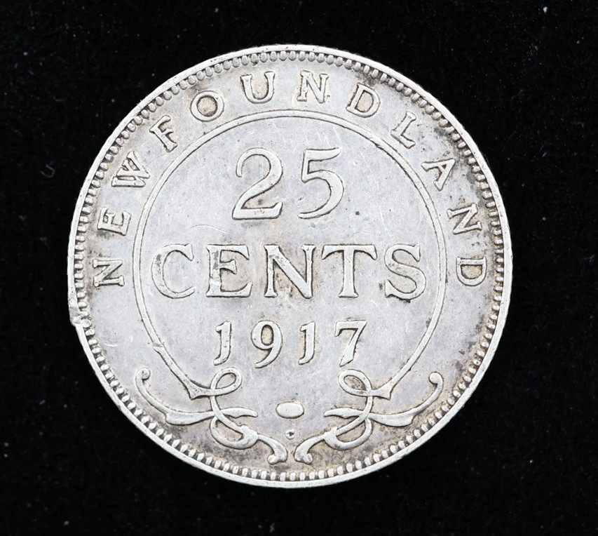 1917 Newfoundland 25 Cents Silver Foreign Coin