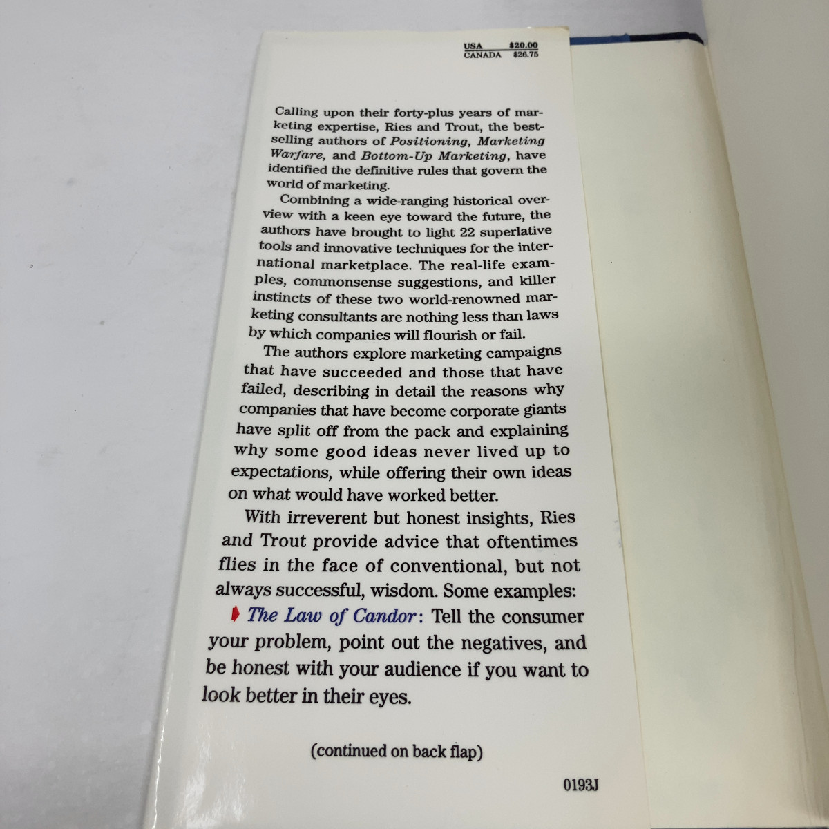 The 22 Immutable Laws of Marketing by Al Ries; Jack Trout HC First Edition Ver