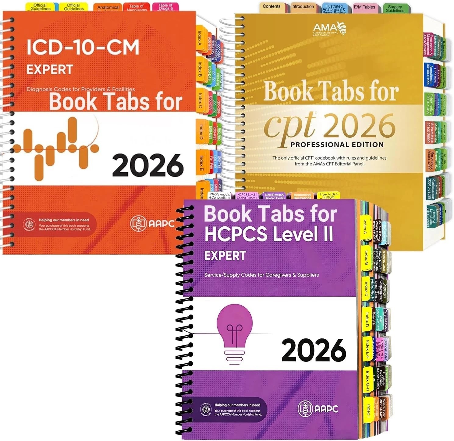 Index Tabs for AMA CPT Book, ICD-10 Code, HCPCS Level II, 3-Set Bundle 2026/2025