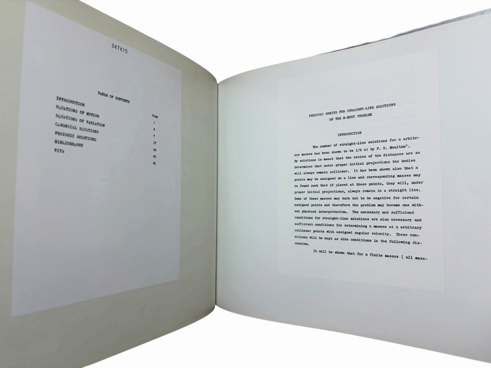 Periodic Orbits N Body Problem Moody 1939 PhD Thesis Facsimile UW Clarence Ross