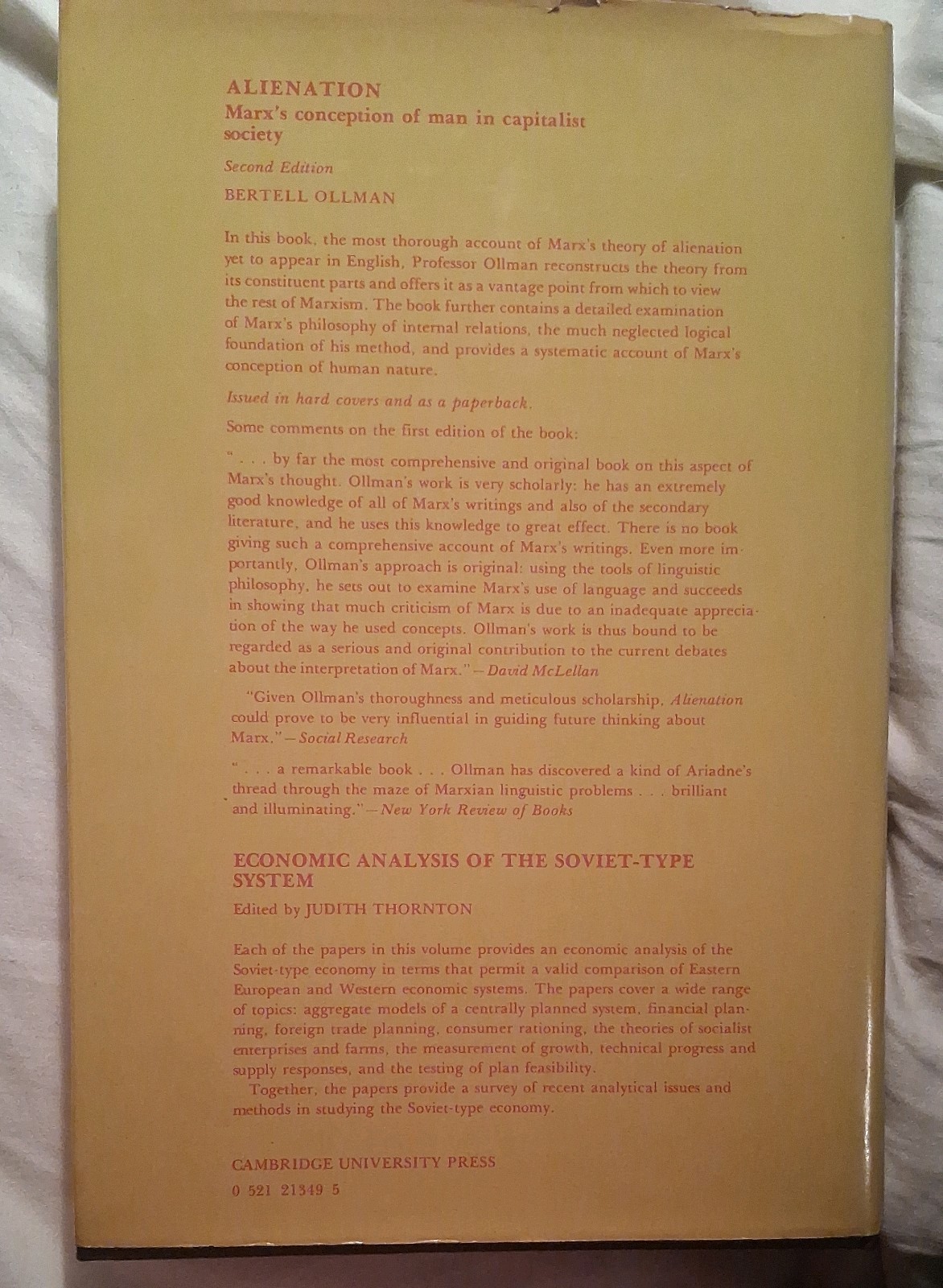 Marxian Political Economy, An Outline, James F. Becker 1977 Hardcover Cambridge