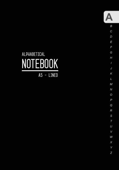 Alphabetical Notebook A5: Medium Lined-Journal Organizer with A-Z Tabs Black