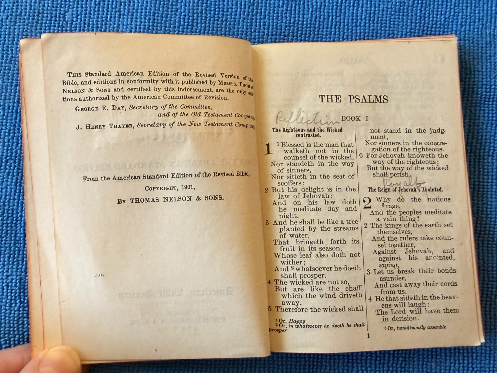1901 Antique 4″ Book of Psalms revised ASV American Bible Society debossed cover