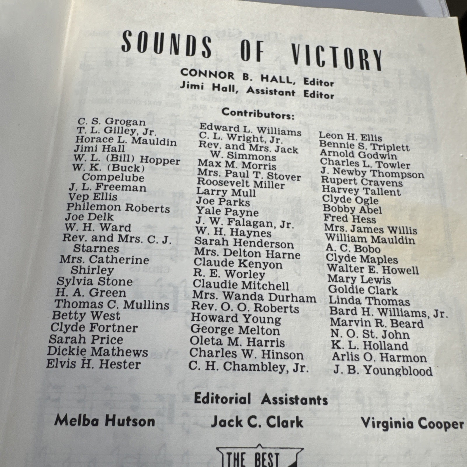 1969 Sounds of Victory Songbook edited by Connor B. Hall Paperback Staple Bound