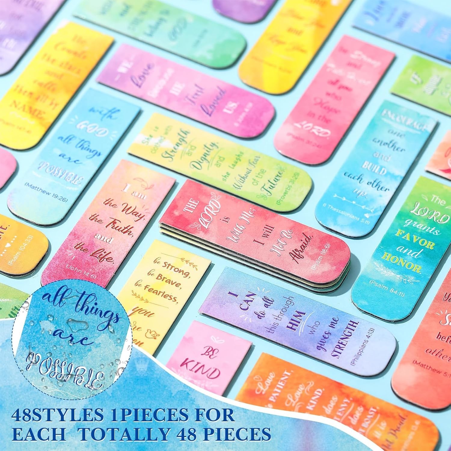 48 Pcs Bible Verse Magnetic Christian Bookmarks, 0.8×4.7in Inspirational Scri…